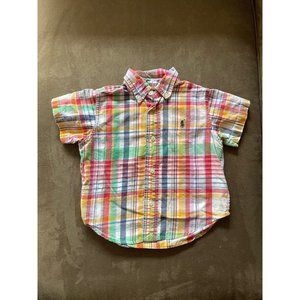 24M Ralph Lauren Boys Short Sleeve Button Up Plaid Cotton Poplin Shirt